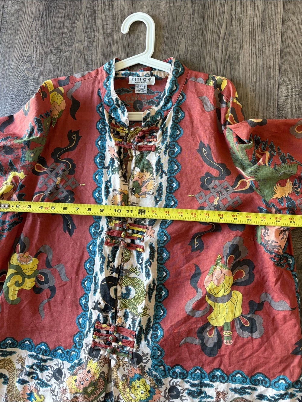 Vntg citron Santa Monica Asian printed linen kimono shirt jacke - Picture 8 of 9